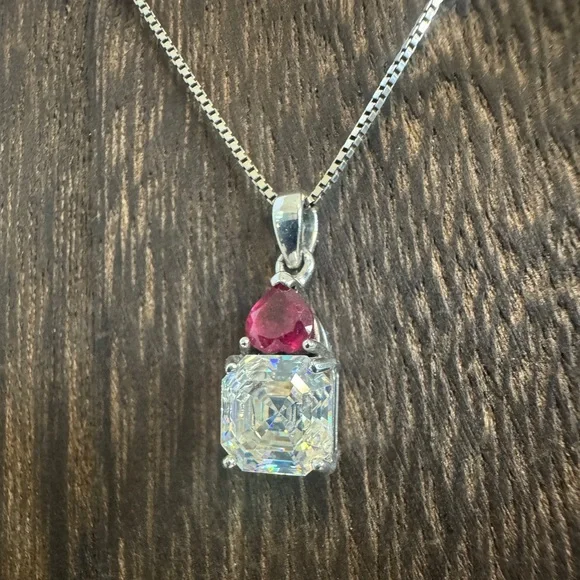 Vintage BBJ Strontium Titanate & Ruby Rhodium Over Sterling Pendant Necklace
